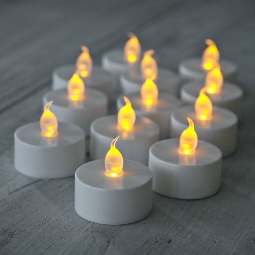 24 pcs Flickering LED Battery Operated Tea Lights Flameless Candles for Halloween Church Votive Wedding Festival Decorations Ceremony Restaurant Table Candle Light