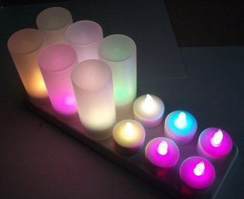 Rechargeable Multi 7 Color Changing LED Tea Light Candle with Frosted Holder and Remote Control (Set of 12)