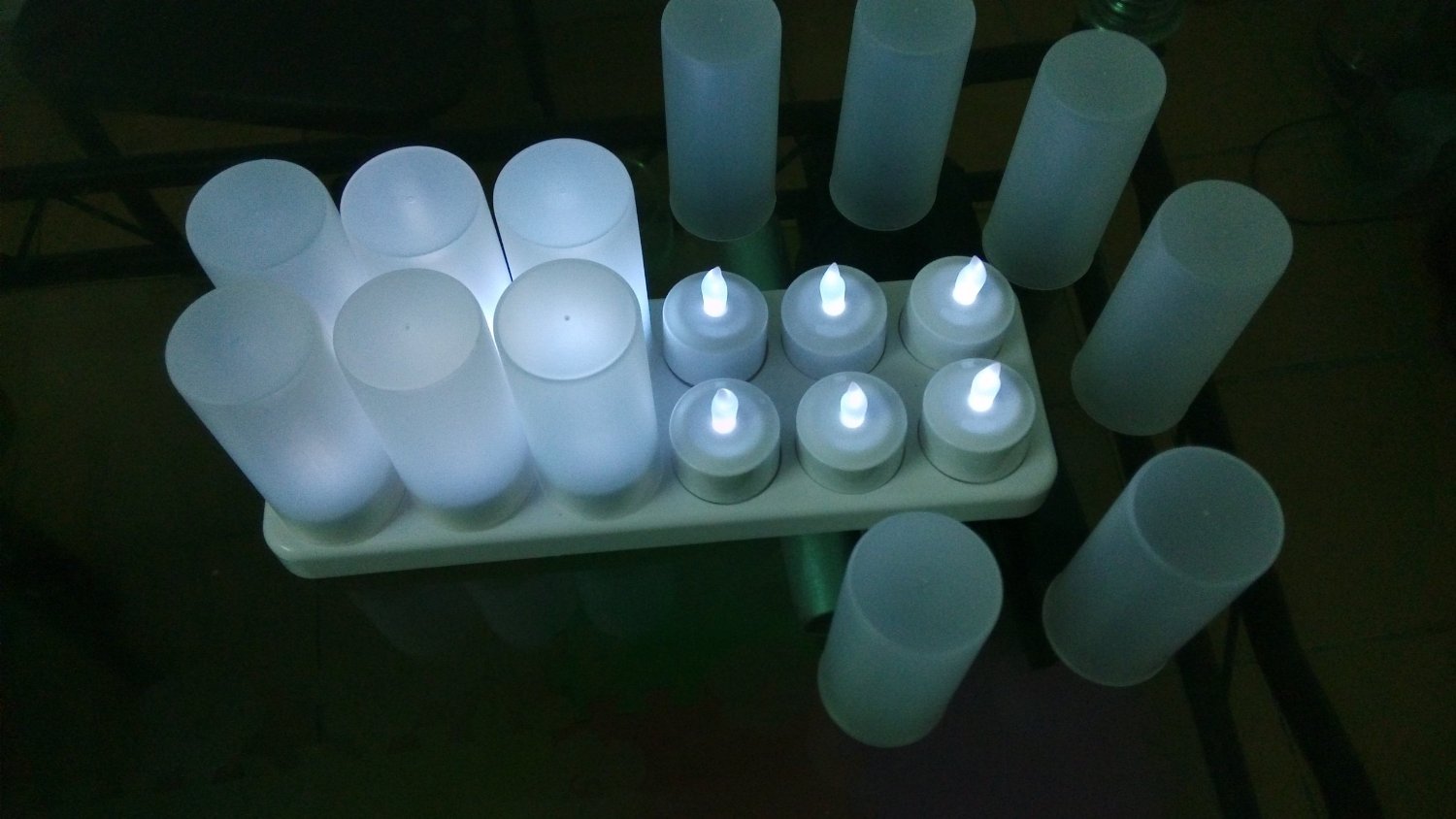 Rechargeable Cold White LED Tea Light Candle with Frosted Holder and Remote Control (Set of 12)